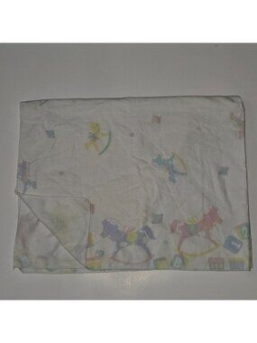 VTG Curity Rocking Horse Blocks Tops Receiving Blanket Pink Blue Yellow Pastel
